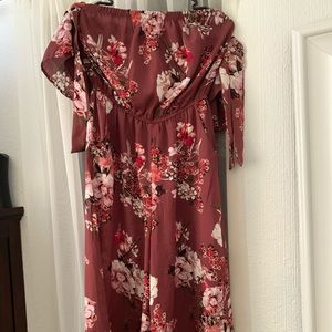 Floral strapless wide leg jumpsuit